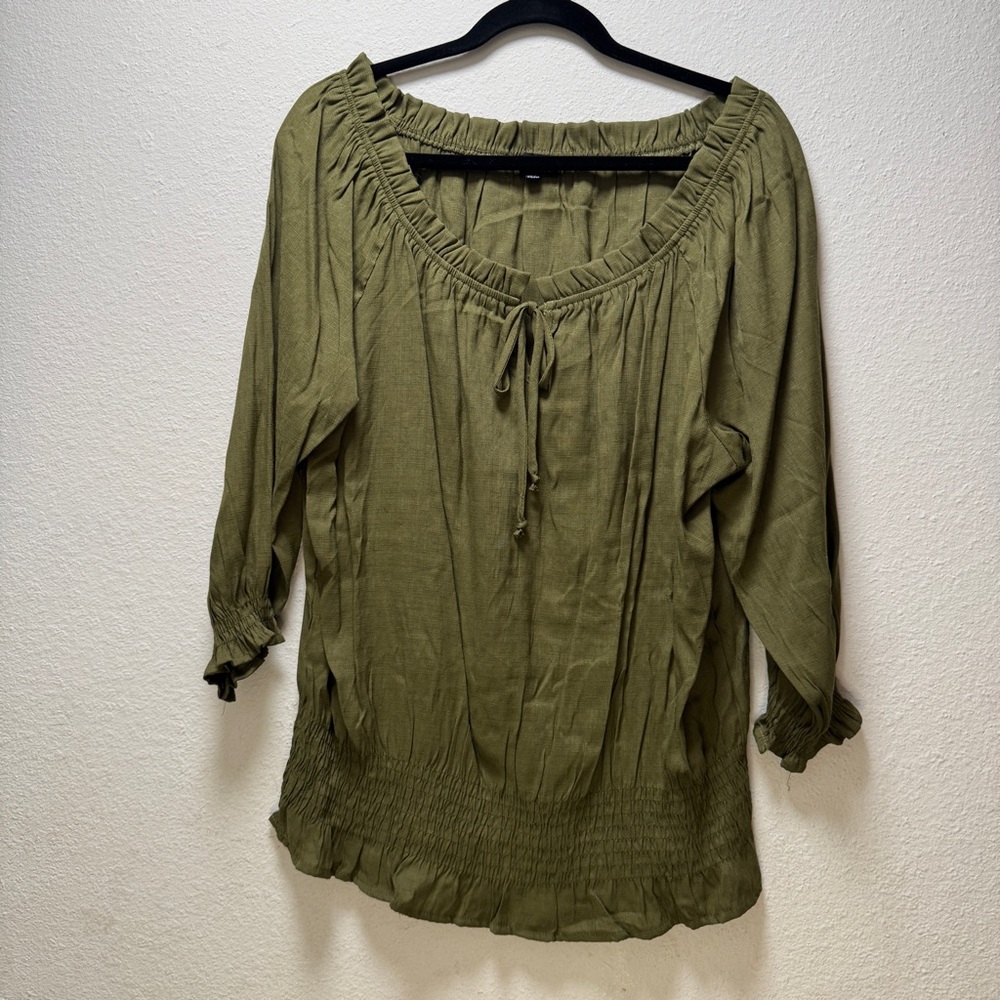 Zenobia Green Smocked Tie Front Blouse
